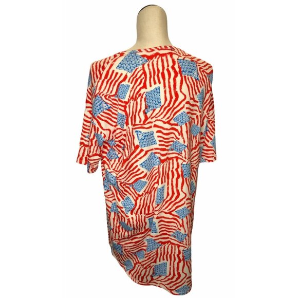LulaRoe Irma Tee Shirt Tunic Small Flag Star Stripe Red White Blue Coverup NWT - Picture 3 of 8